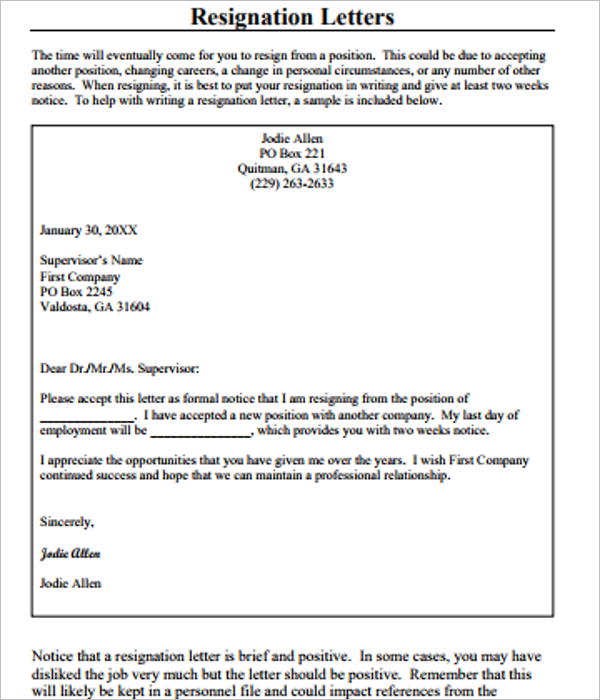 17  Resignation Letter Templates Free Word PDF Excel Samples