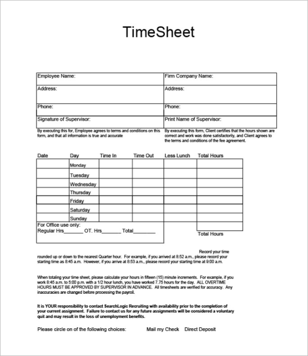 Timesheet Template for Employees