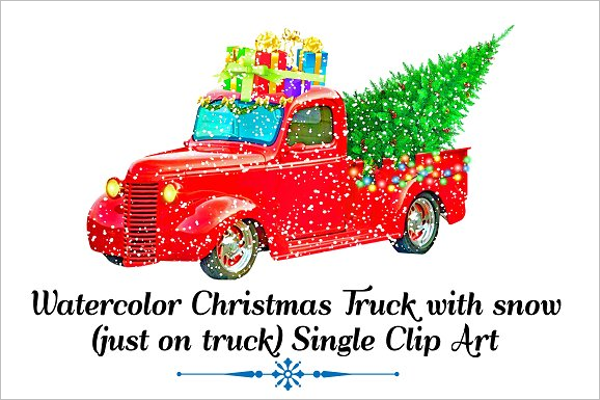 Watercolor Christmas Truck Design