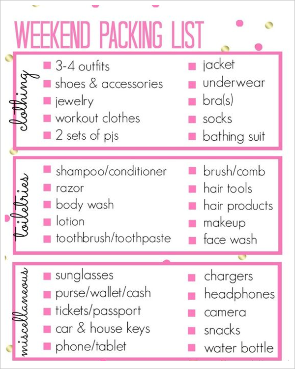 Weekend Packing List Template