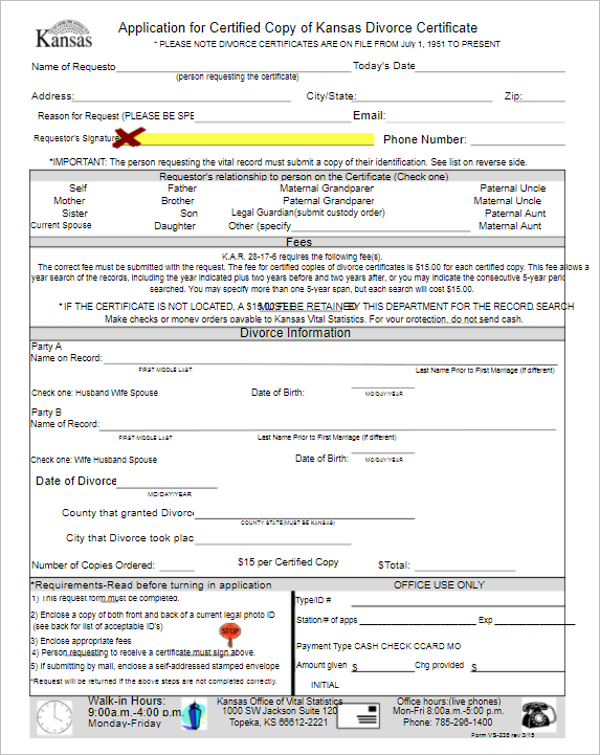 Application Form For Divorce Certificate Template