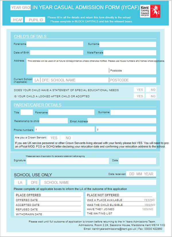 Application Form Format For Student