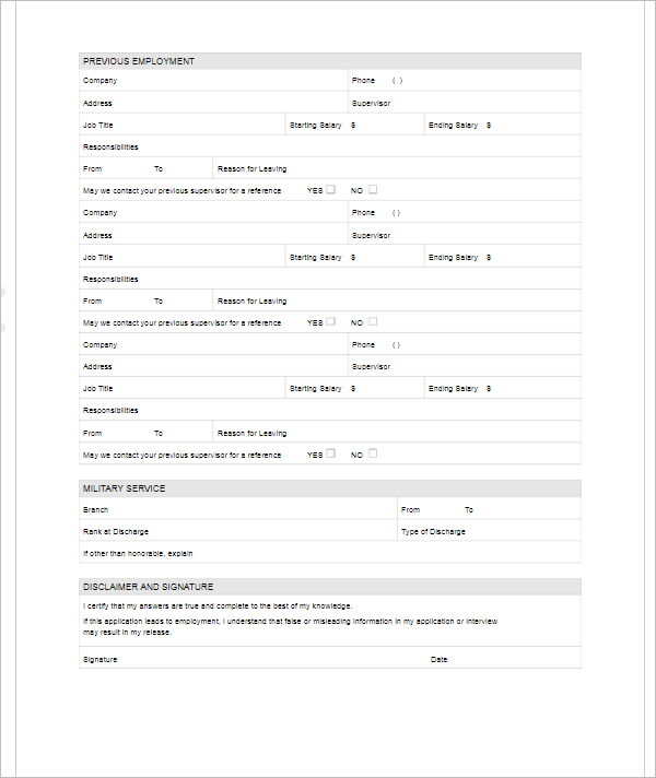 Application Form Template In Excel