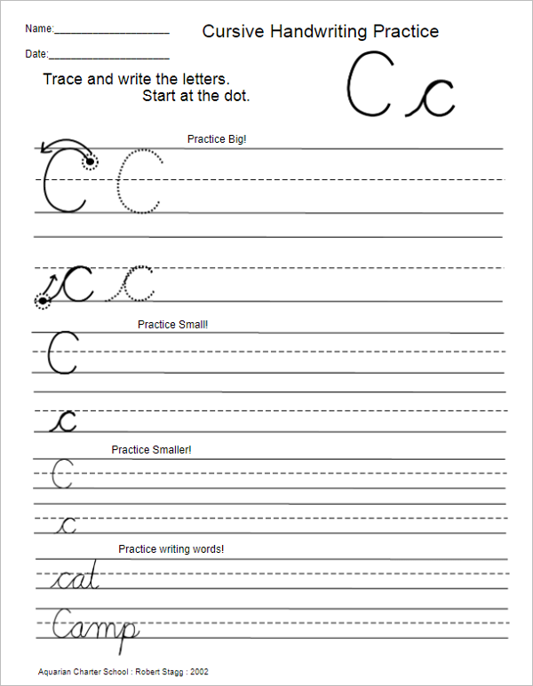 Cursive Handwriting Chart Template