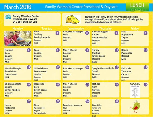 15+ Daycare Menu Templates Free Ideas, Samples, Examples