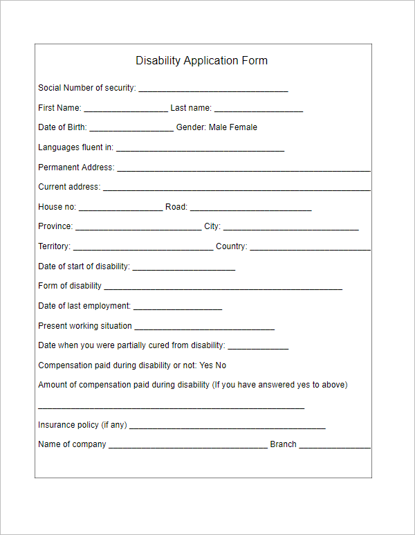 Disability Application Form Template