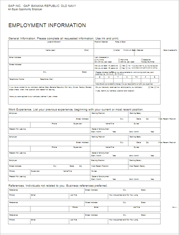 Free Application Form Template