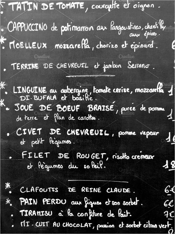 French Restaurant Menu Items