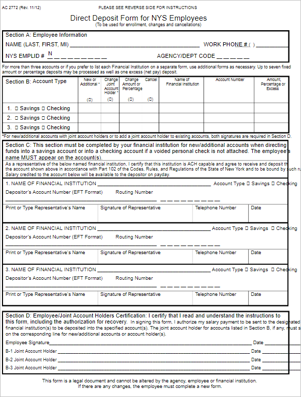 Generic Direct Deposit Authorization Form