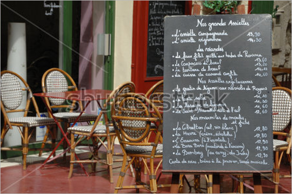 Menu Board In French Restaurant