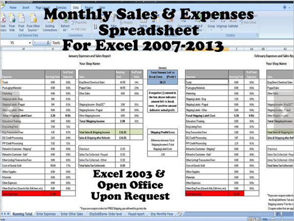 Monthly Sales Spreadsheet in Excel