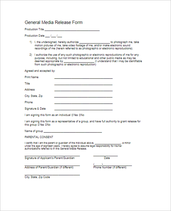 Release Form For Filming