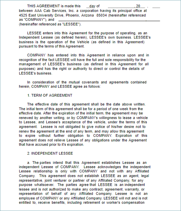 Vehicle Lease Agreement PDF