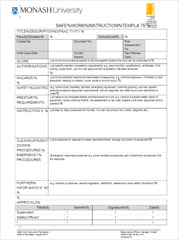 20+ Free Work Instruction Templates Word, Excel, PDF Samples