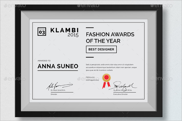 Fashion awards Certificate Template