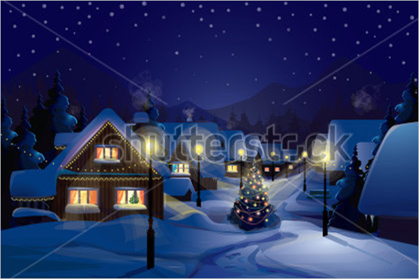 Night Christmas Party Village Template