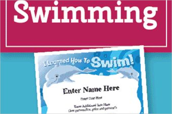 Swim learning Certificate Template