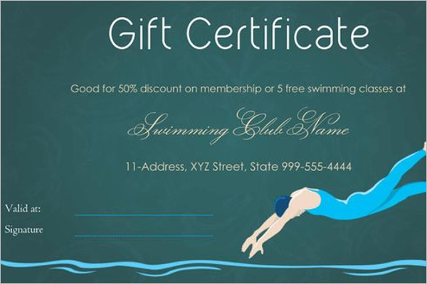 Swimmer Gift Certificate Template
