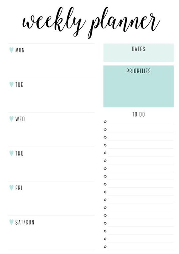 Weekly Activity Planner Template