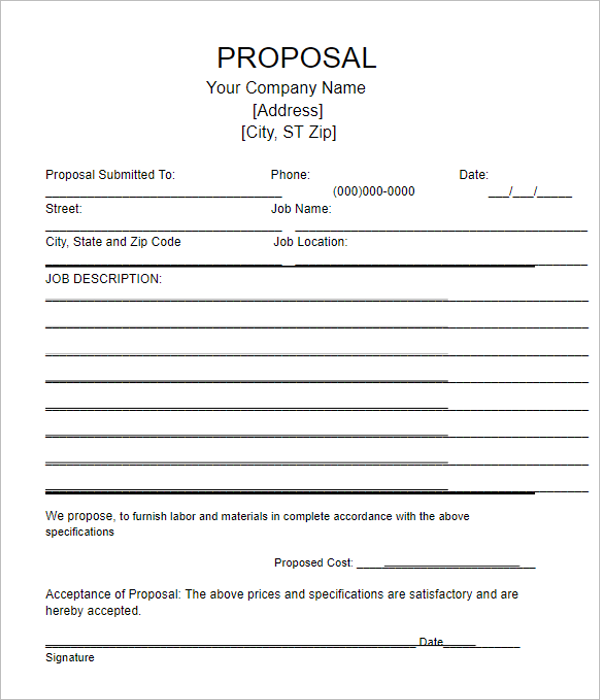 Blank Bid Proposal Template
