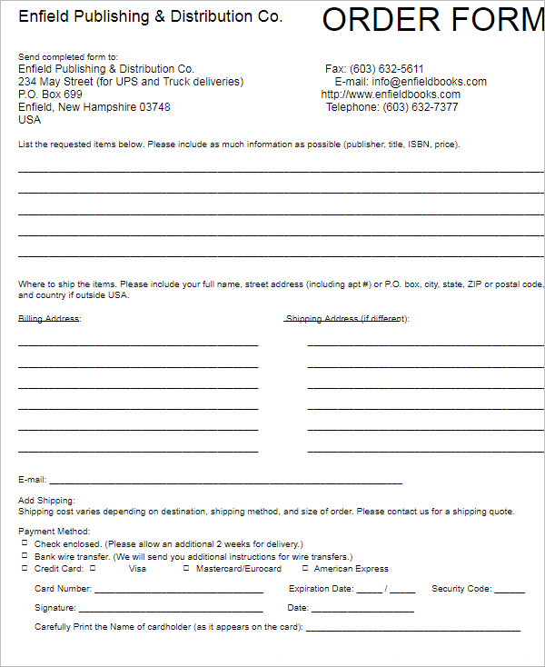 Contractor Order Form Template