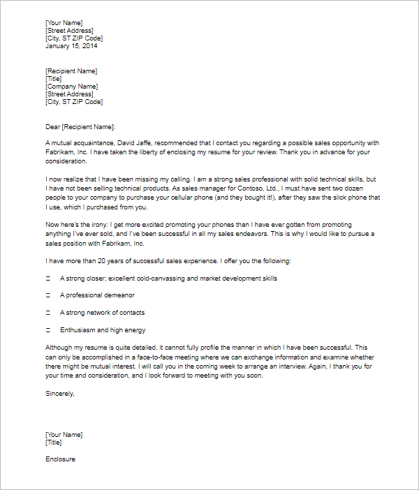Cover Letter Email Template