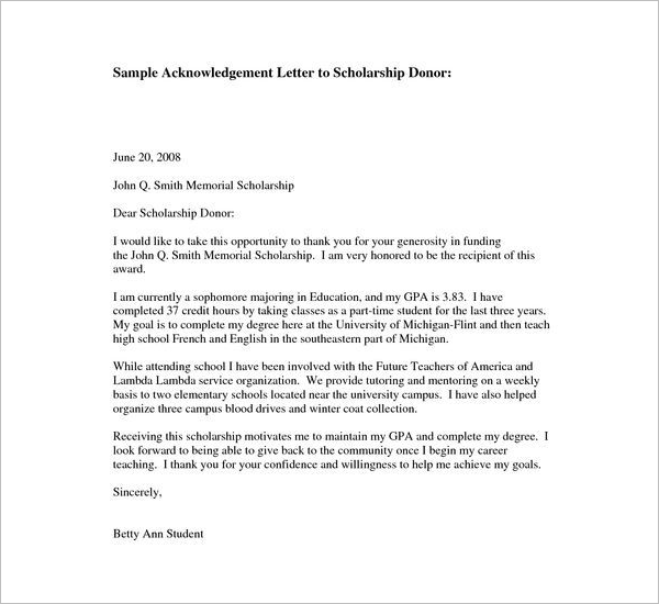 DonorÂ Acknowledgement Letter Sample