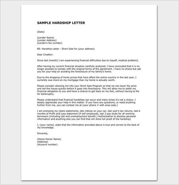 Example of Hardship Letter Template