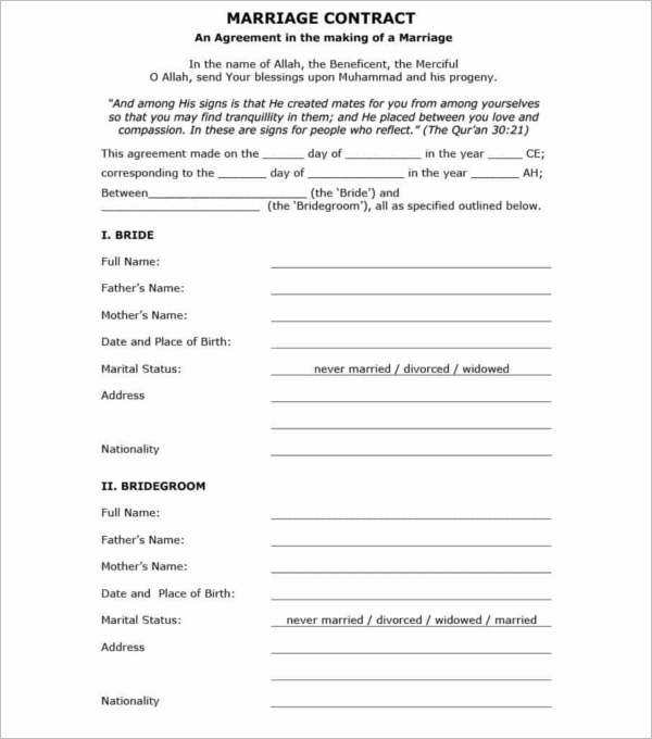 Free Download Marriage Contract Template