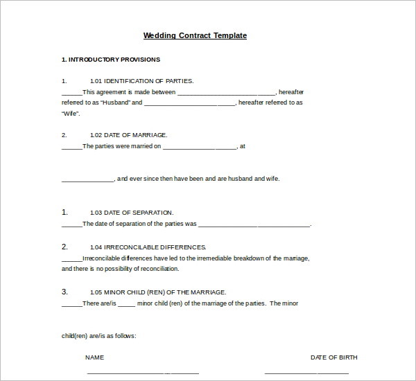 Free Download Wedding Contract Template