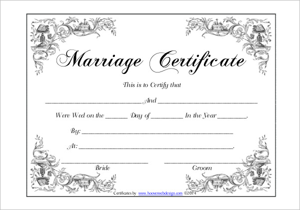 FreeÂ Marriage Certificate Form Template
