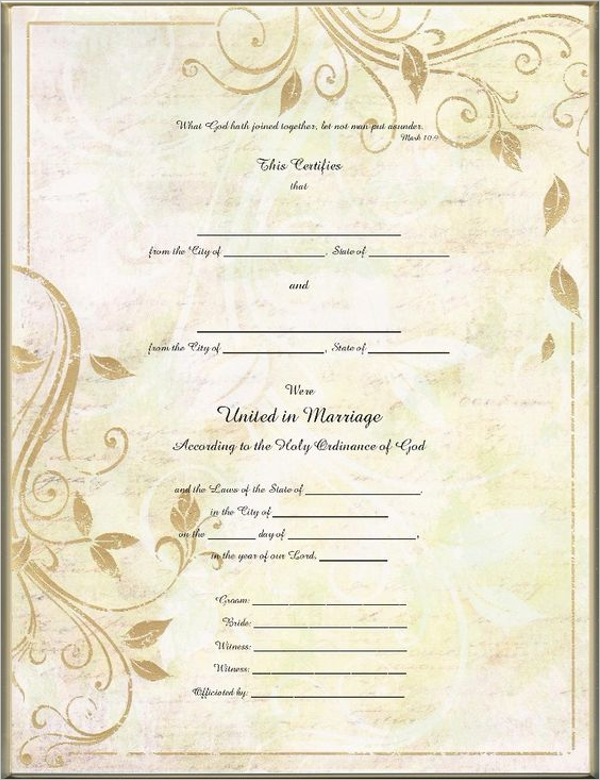 FreeÂ Marriage Certificate Template PSD