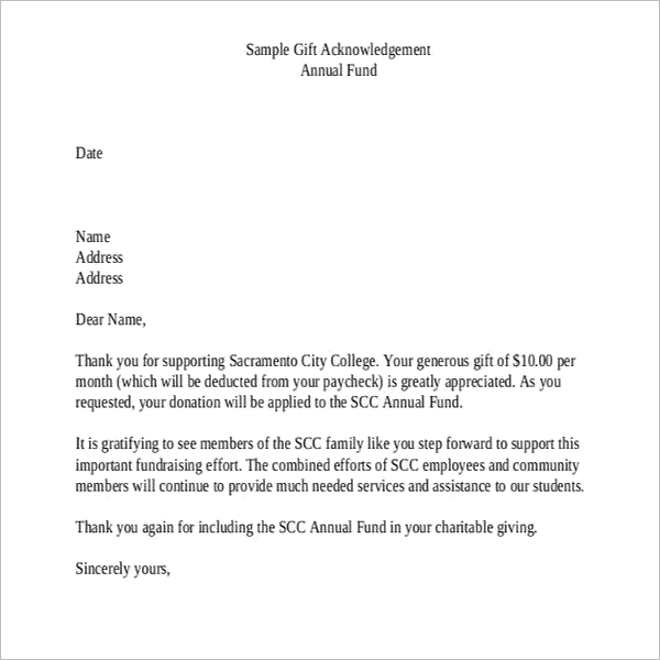 GiftÂ Acknowledgement Letter Template