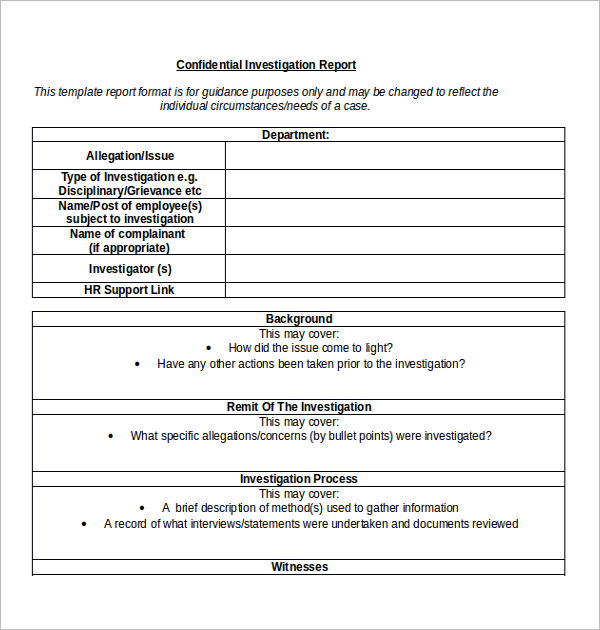 Investigation Report Format Example