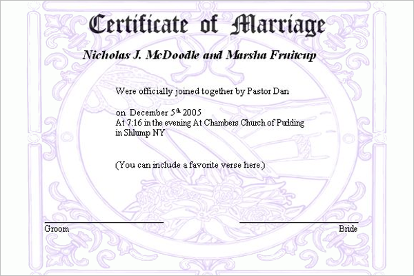 Marriage Certificate Template Free Sample