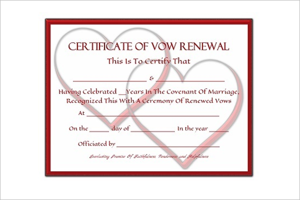 Marriage Vow Renewal Certificate Template