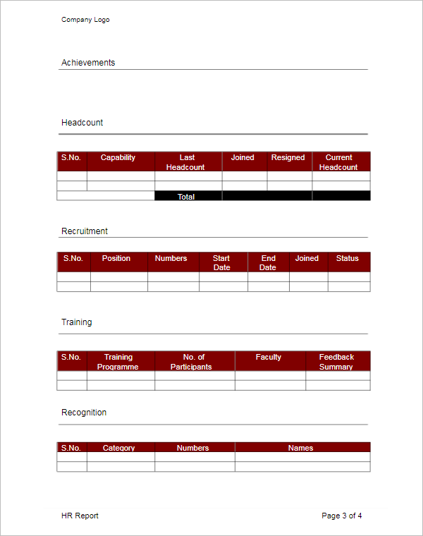 Monthly HR Report TemplateÂ 