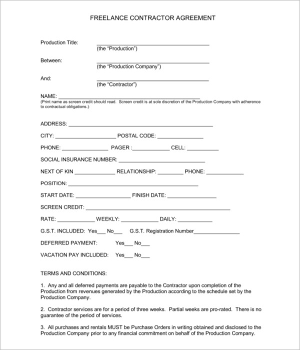 Sample Freelance Contractor Agreement Template