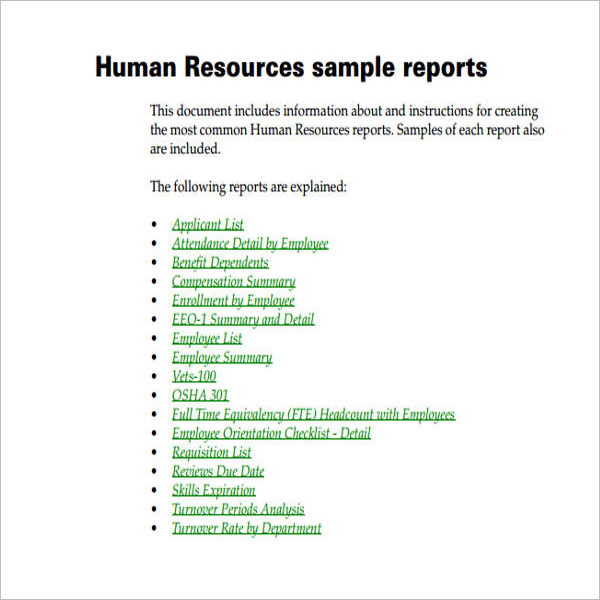 SampleÂ Hr Report Template Excel
