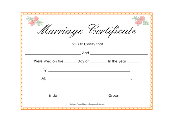 SampleÂ Marriage Certificate Template