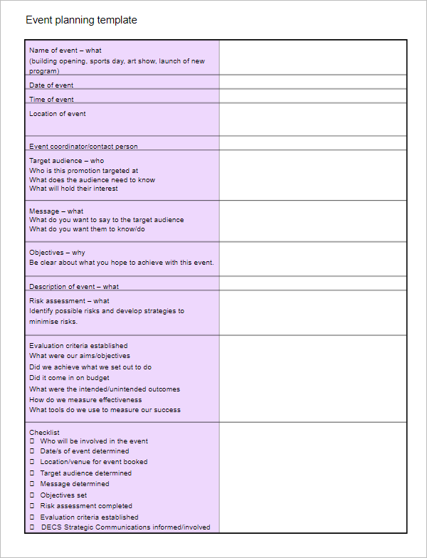 Simple Event Planning Template
