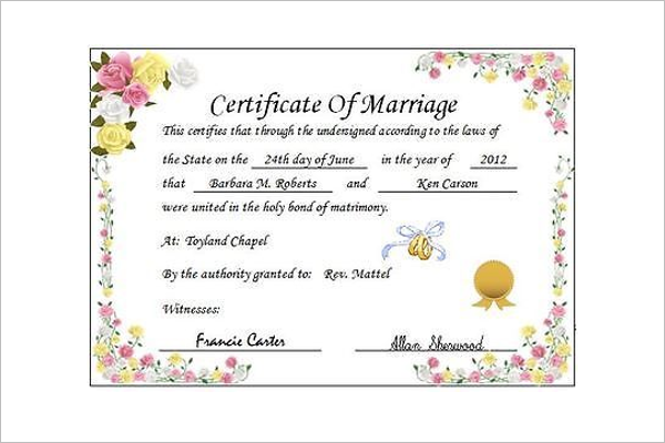 Wedding Certificate Template FreeÂ 