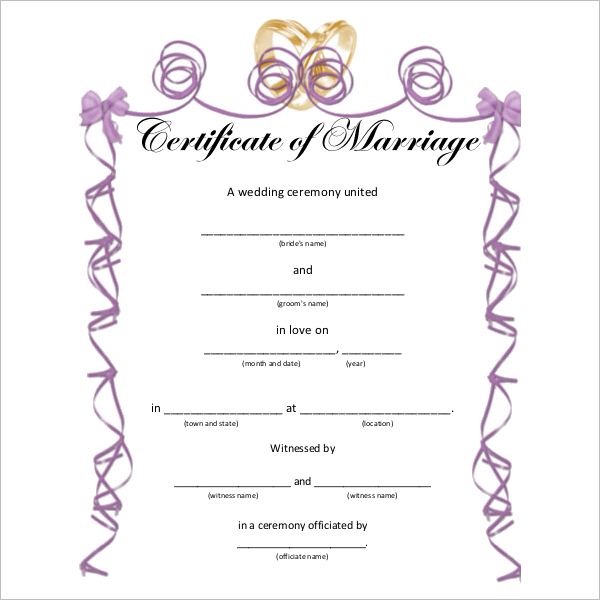 Wedding Certificate Template Word