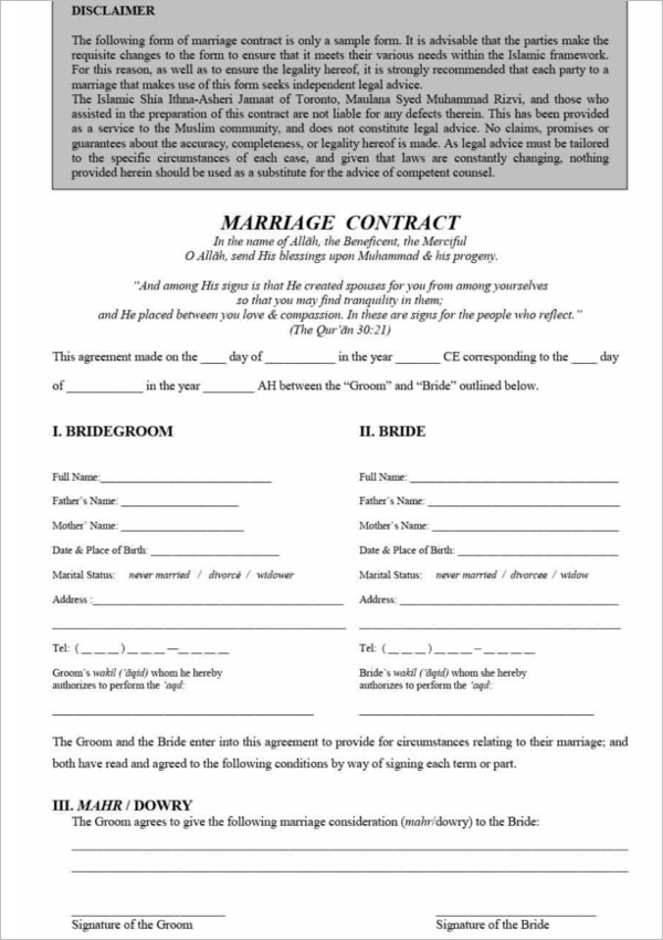 Wedding Contract Sample