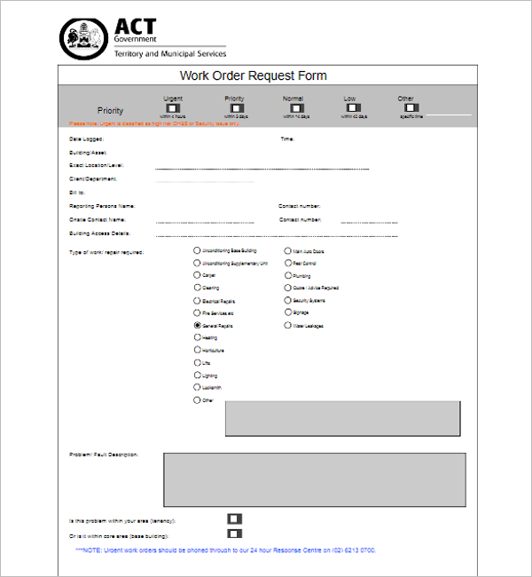 Work Order Request Template