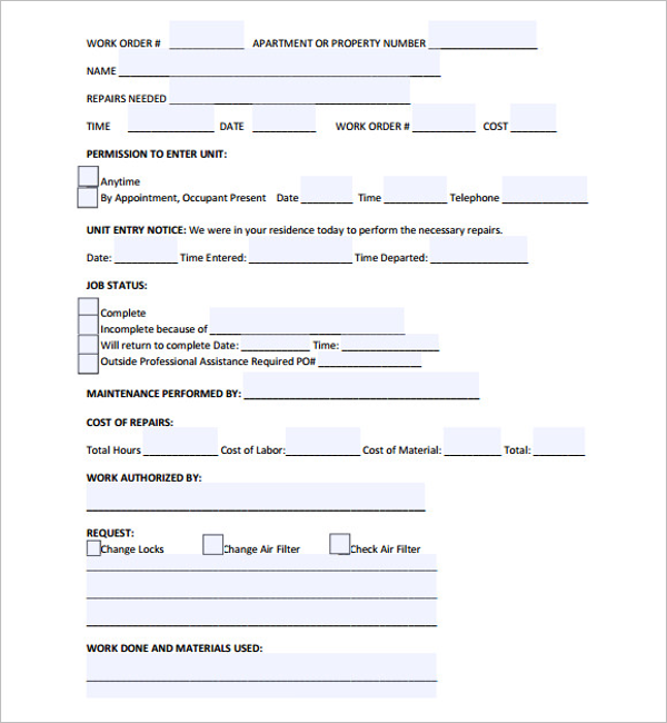 free Construction Work Order Template
