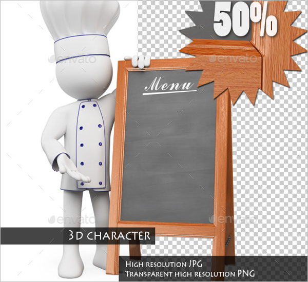 3D Chef With Blank Menu