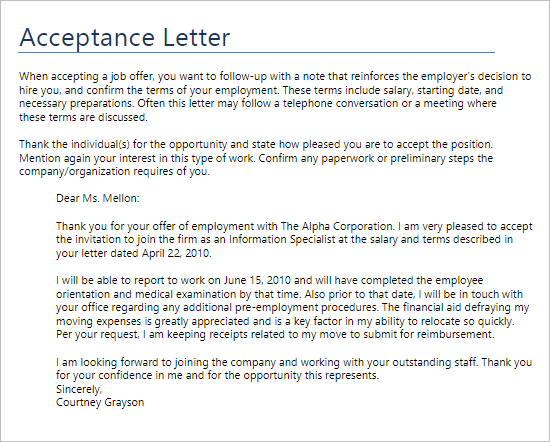 Acceptance Letter For Company