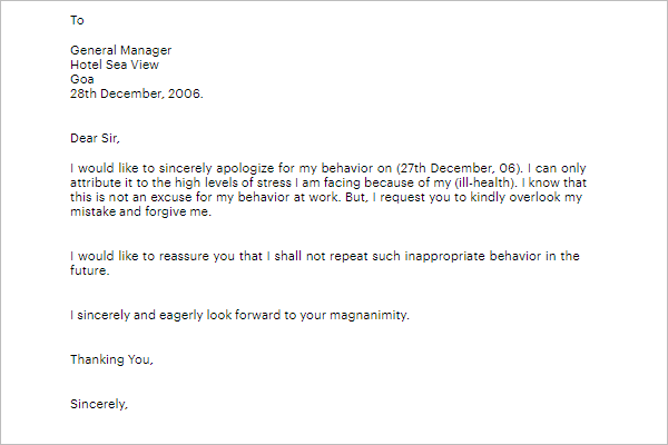 Apology Letter Free Format