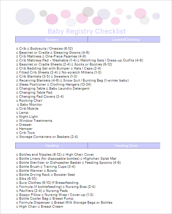 Baby Registry Checklist Printable